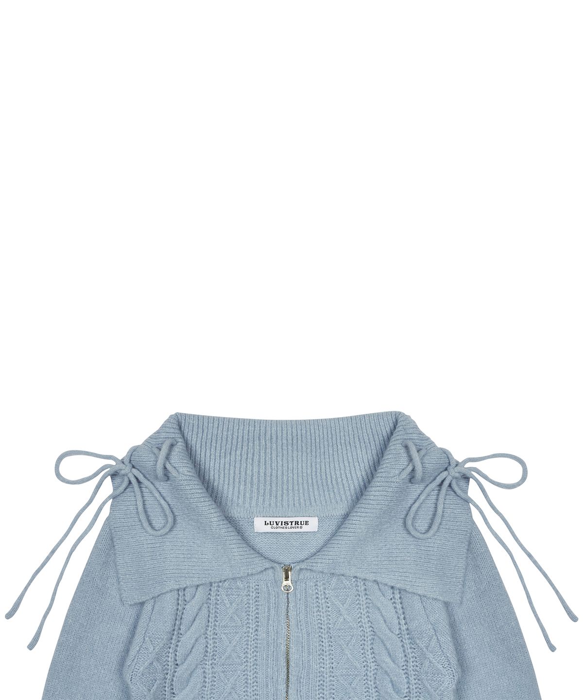 러브이즈트루(LUVISTRUE) FS RIBBON OFF-SHOULDER KNIT ZIP UP(BLUE)