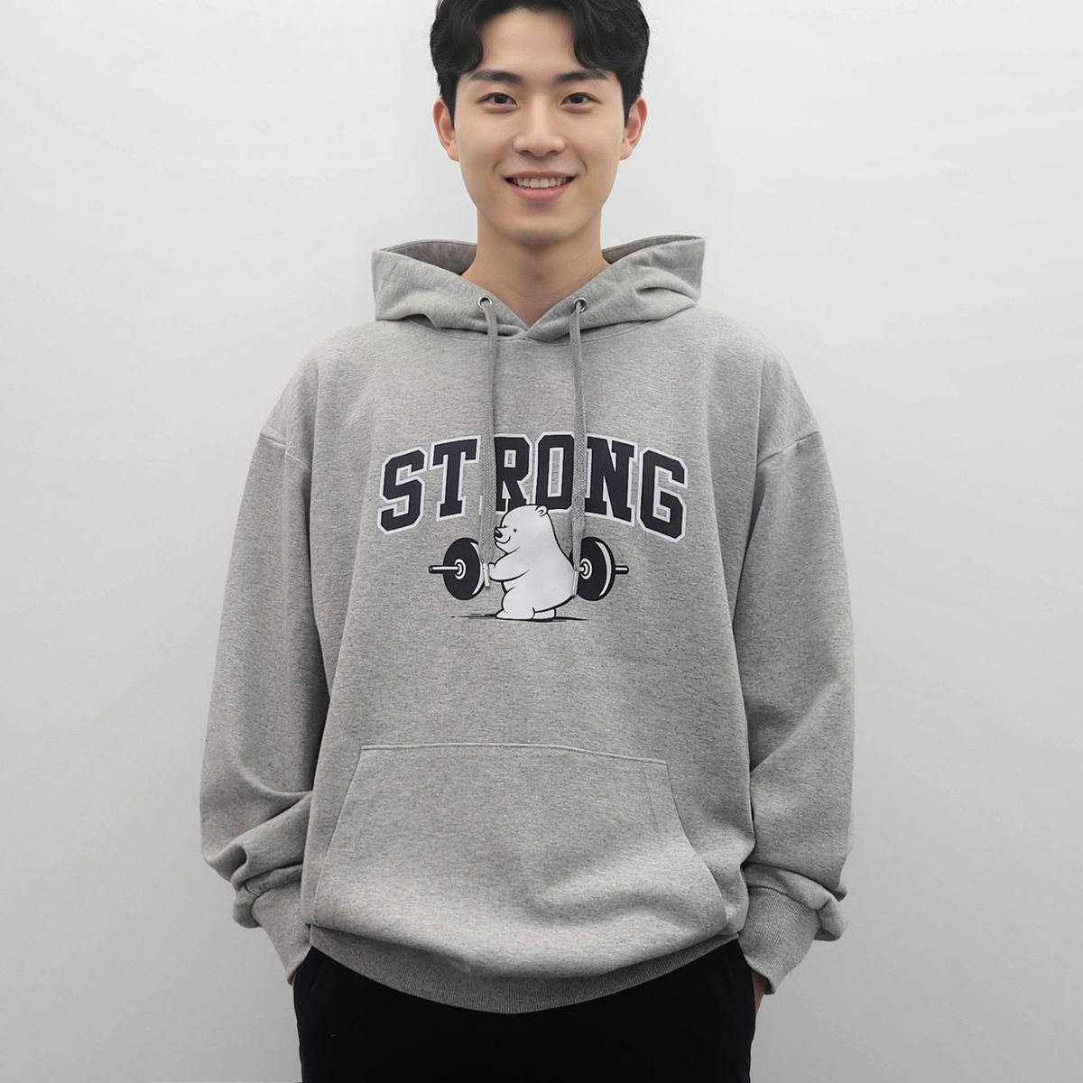 옥스타(OKSTAR) 스트롱 곰돌이 특양면 오버핏 후드티