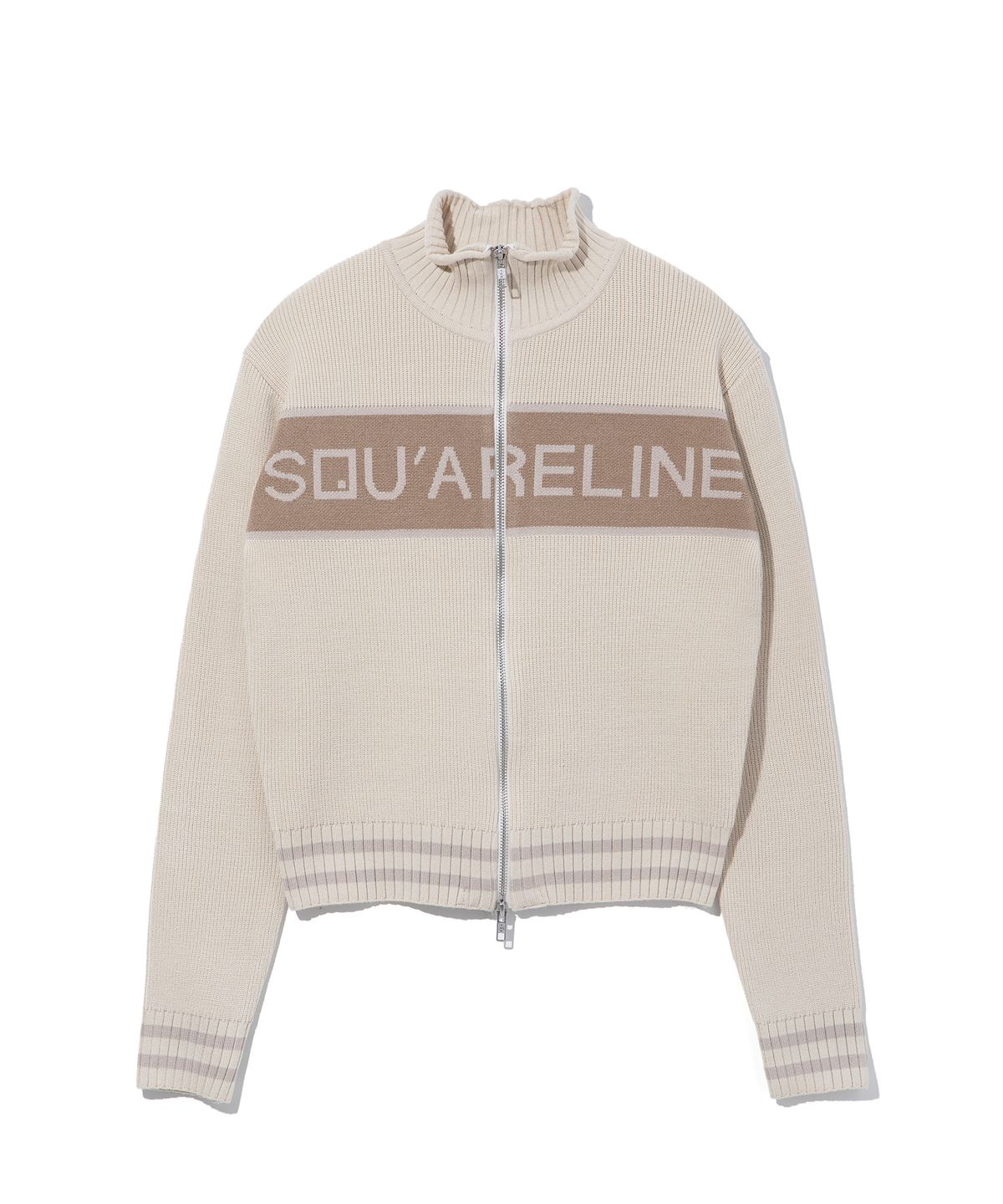 스퀘어라인(SQUARELINE) Basic Logo Jacquard Knit Zip-up_Beige