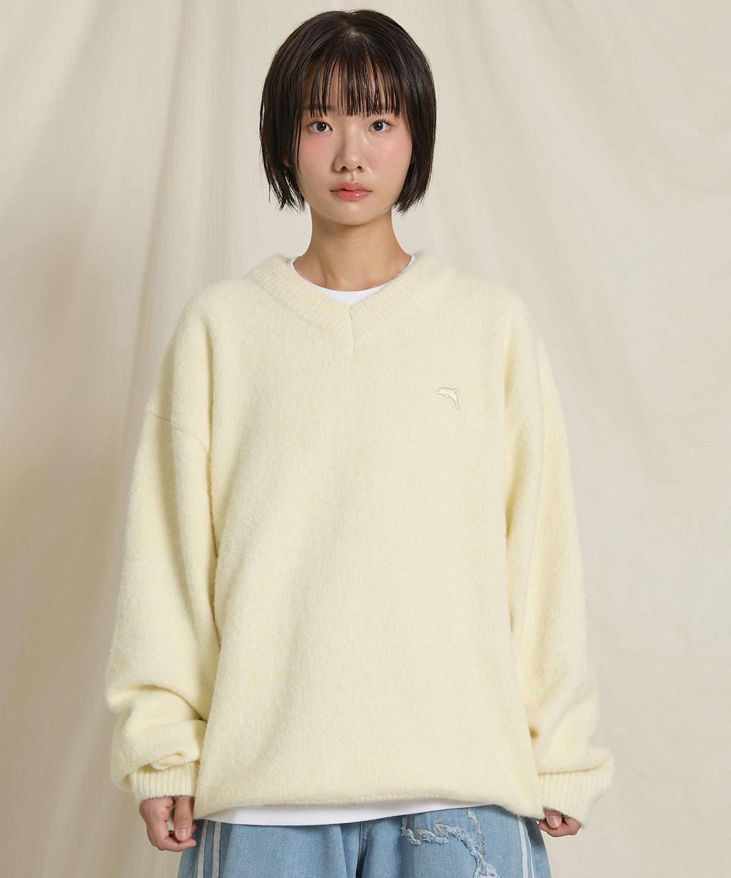 さらに100円引き◆WAI KEI◆Dolphin Hairy V Neck Knit MUSINSA公式 | WAI KEI Dolphin Hairy V-Neck Knit Blue
