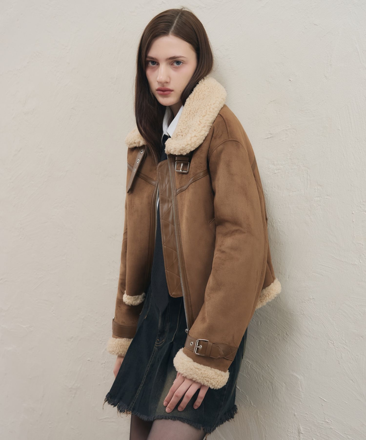 【Anyone more】Bien Crop Suede Wool Mustang Jacket MUSINSA | LEATHERY Oblique Suede Mustang Jacket [BROWN]