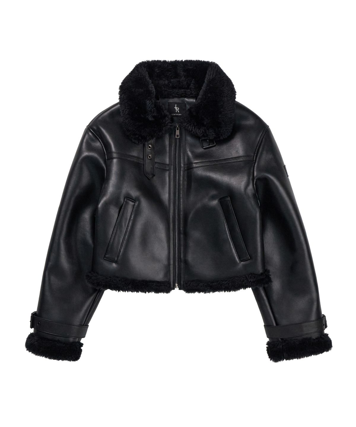 레더리(LEATHERY) 오블리크 오버핏 레더 무스탕 자켓 [ALL BLACK]