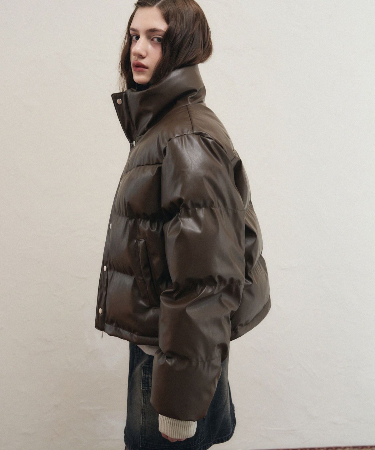 레더리(LEATHERY) 레더 푸퍼 자켓 [BLACK]