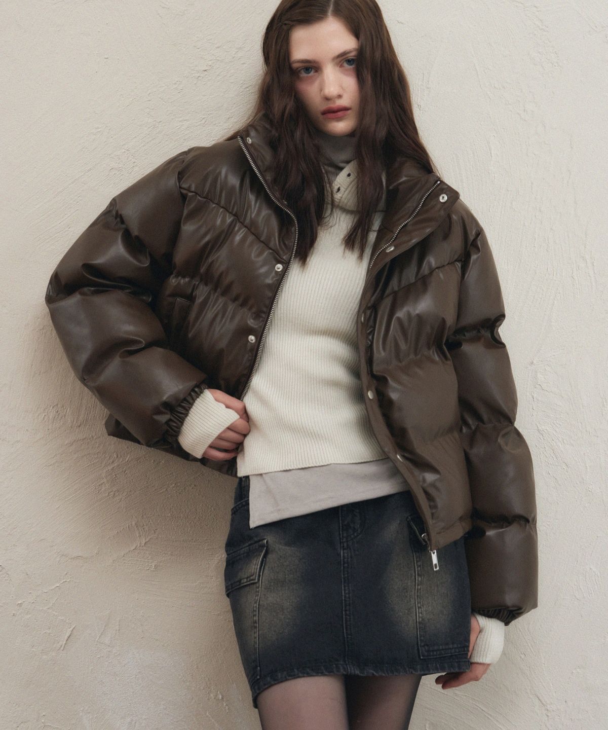 레더리(LEATHERY) 레더 푸퍼 자켓 [BLACK]