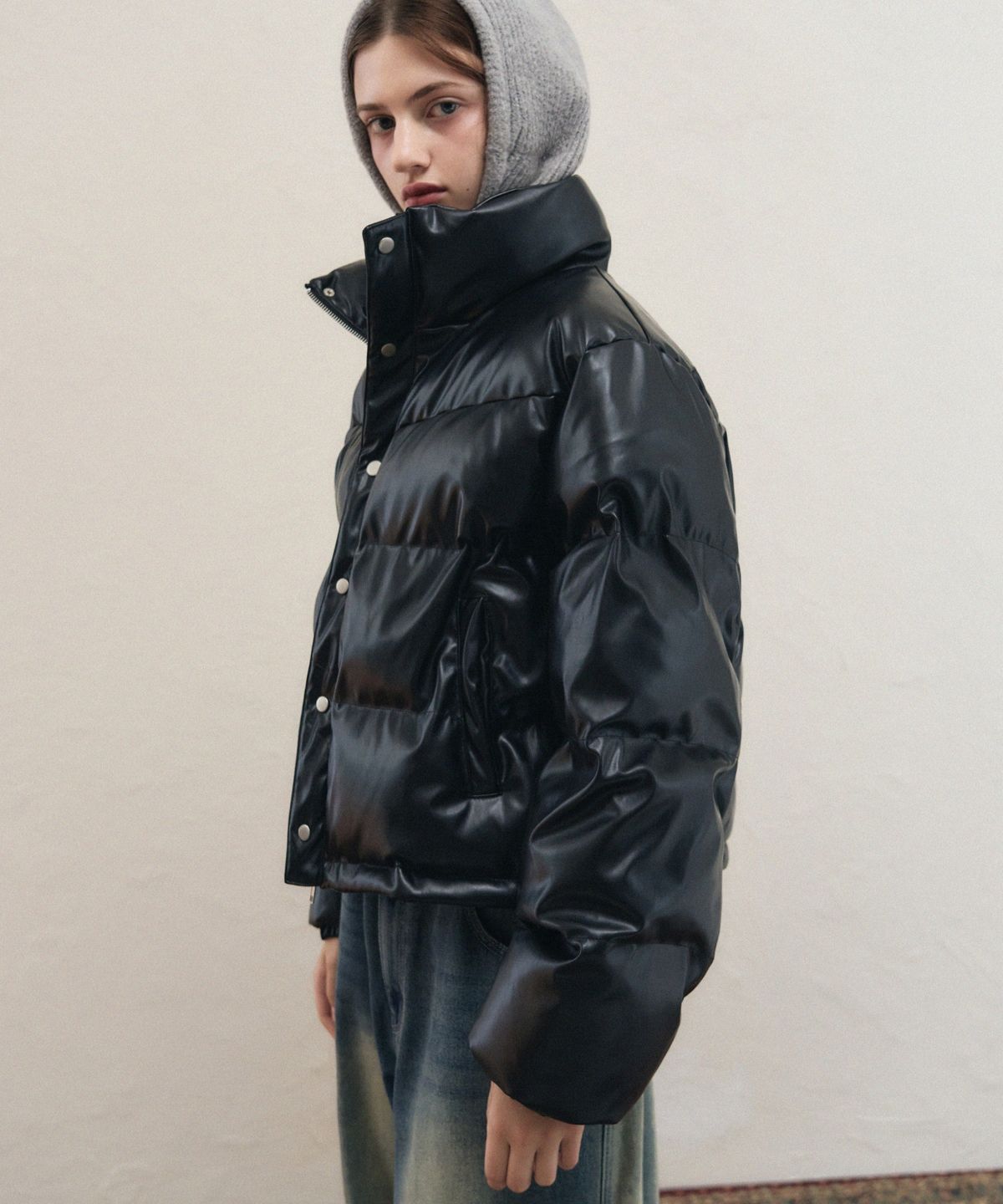 레더리(LEATHERY) 레더 푸퍼 자켓 [BLACK]