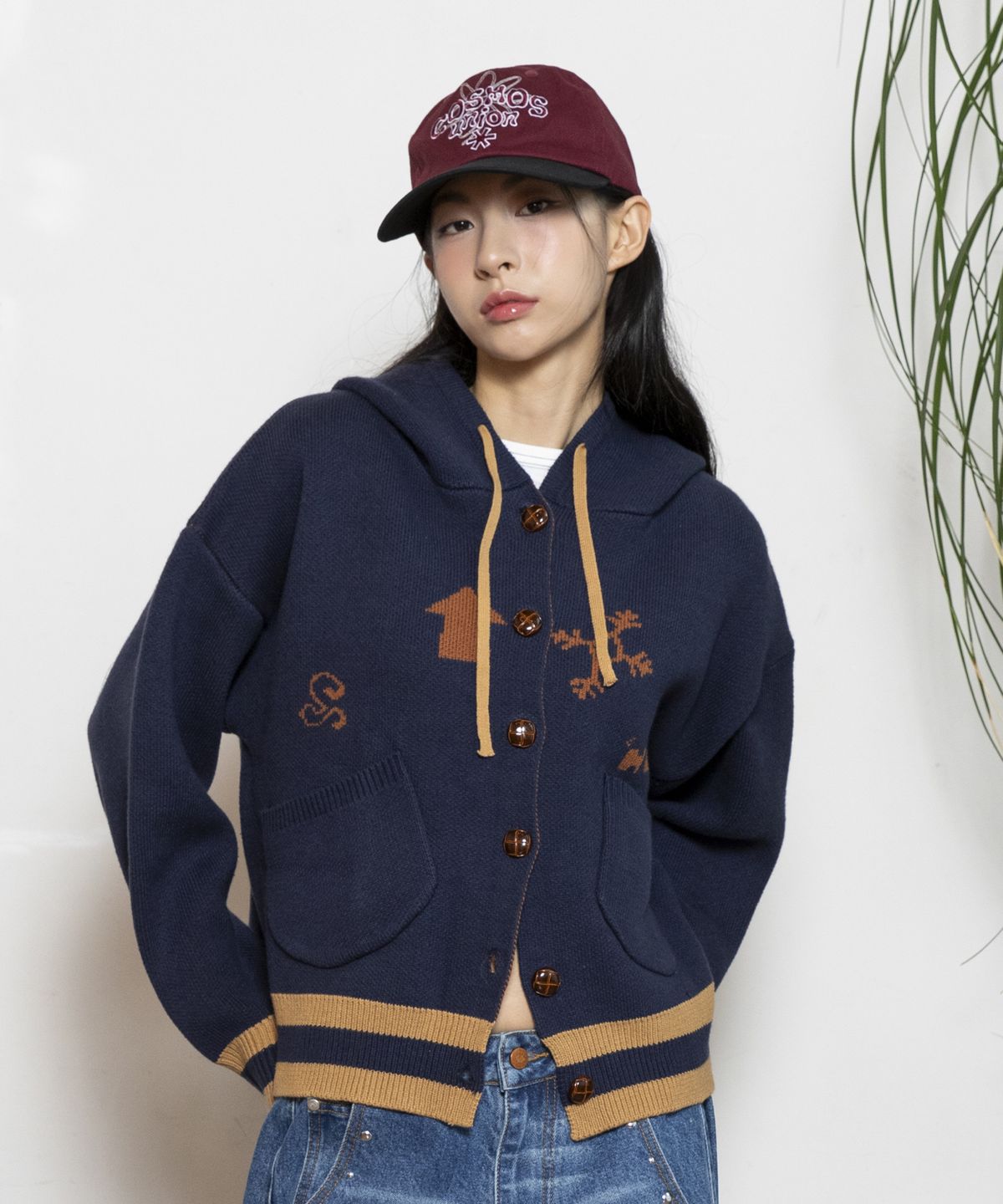루나키후(RuNaKi'Hu') WXK012 하우스 후드 니트 가디건 (NAVY)