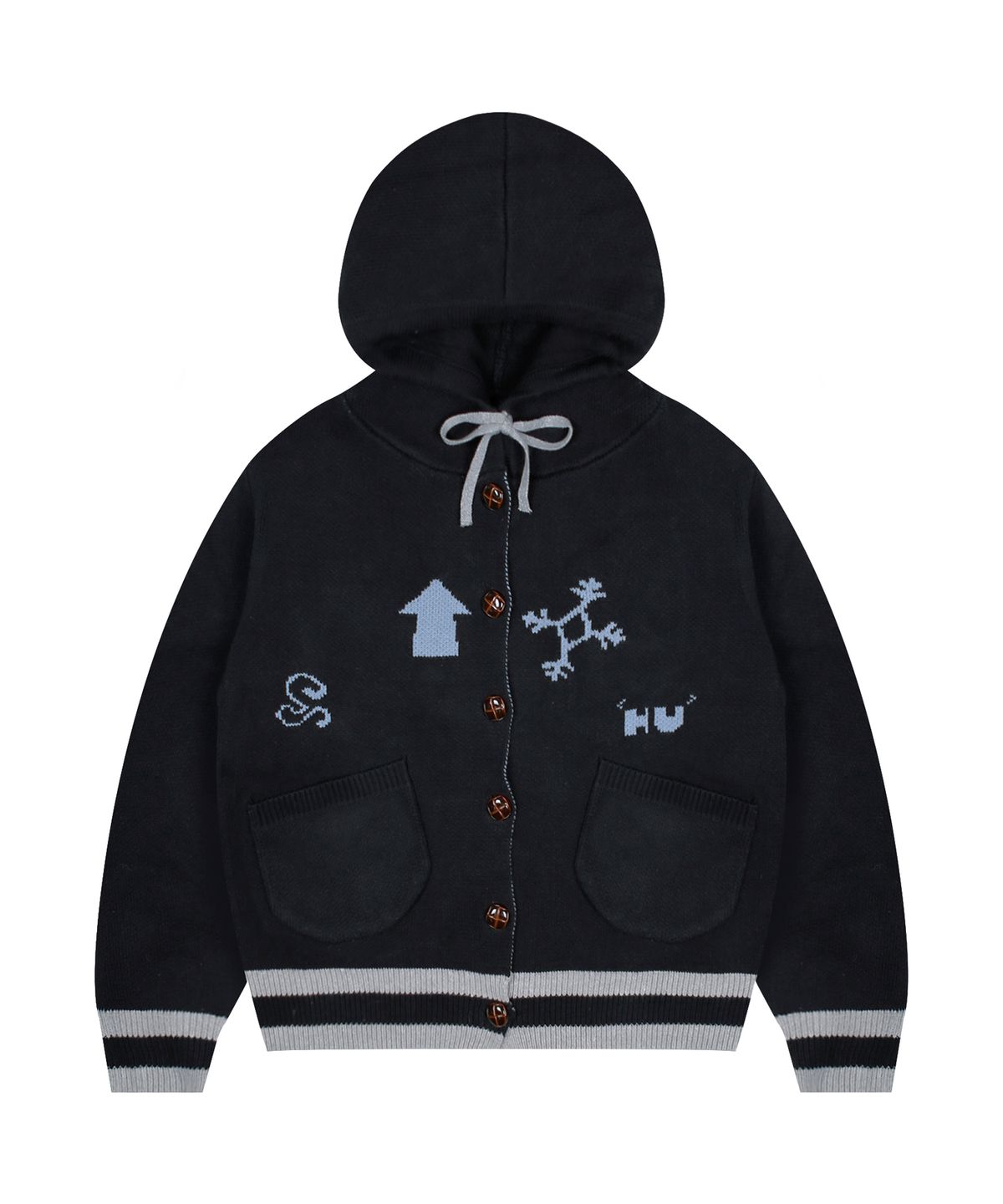 루나키후(RuNaKi'Hu') WXK012 하우스 후드 니트 가디건 (BLACK)