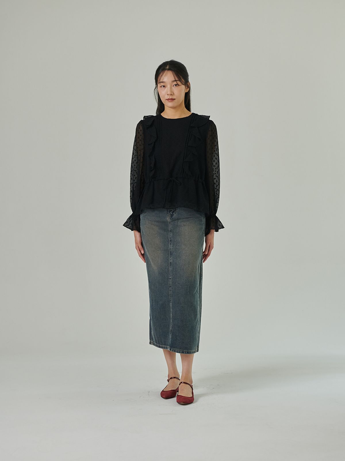 코엣(COETT) 데님 롱 스커트
