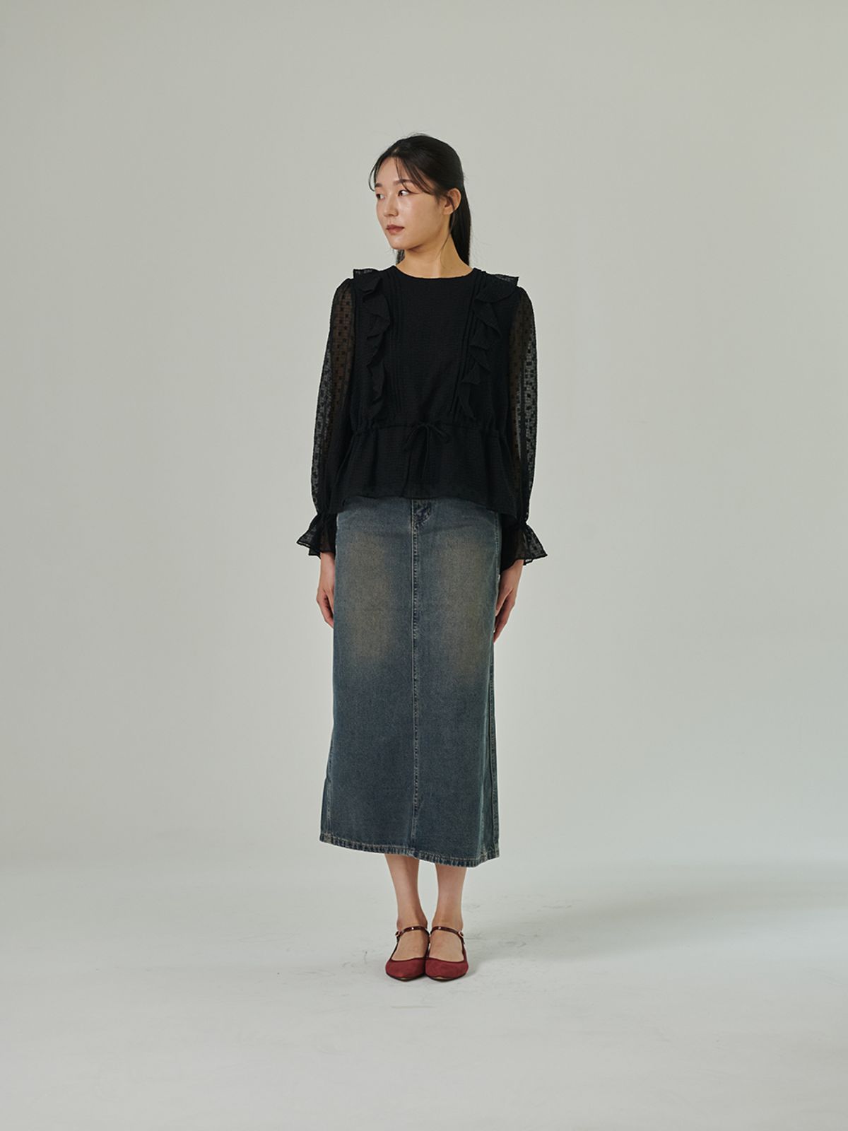 코엣(COETT) 데님 롱 스커트