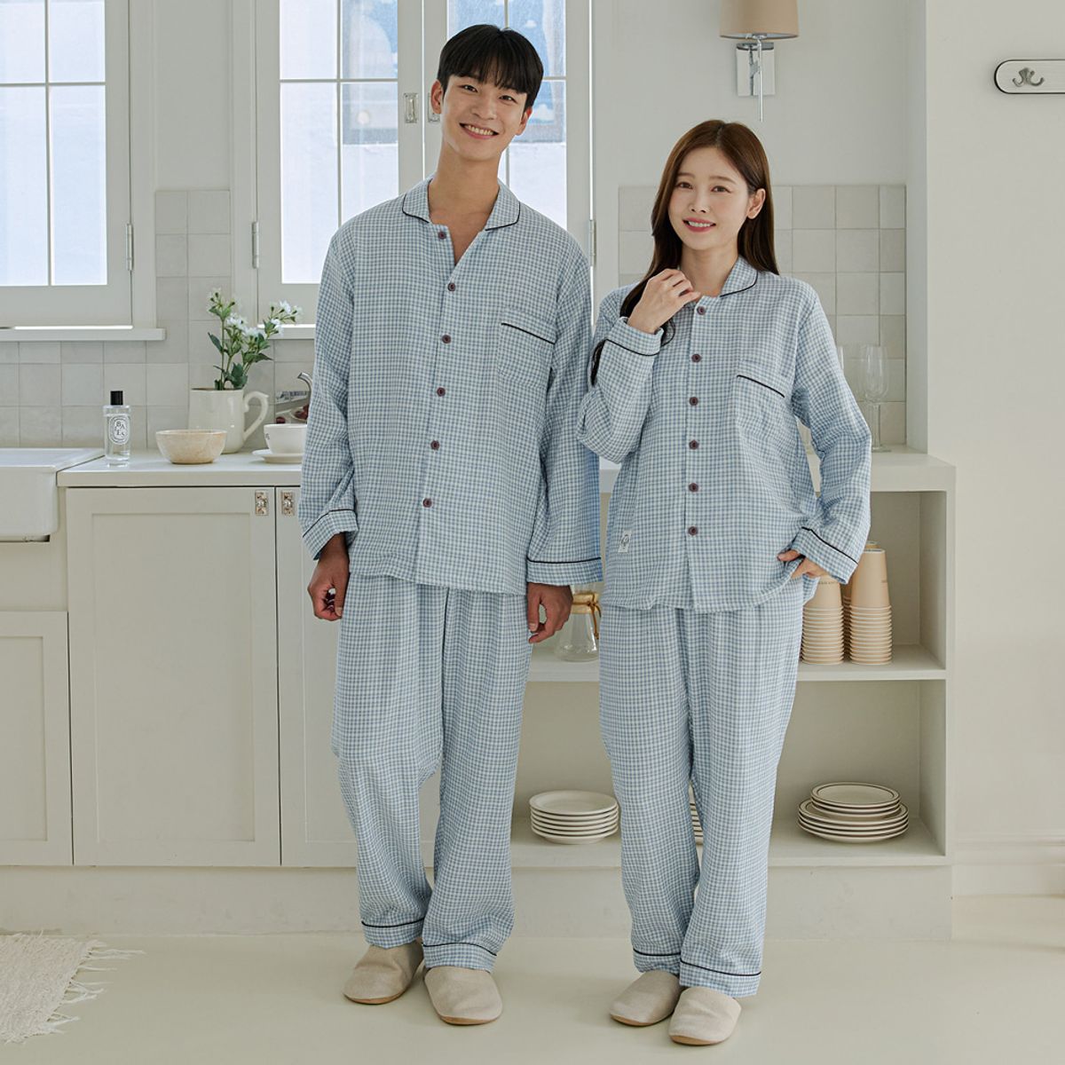 찌니야(JJNIYA) 레트로체크 30수 커플 파자마 긴팔상하세트
