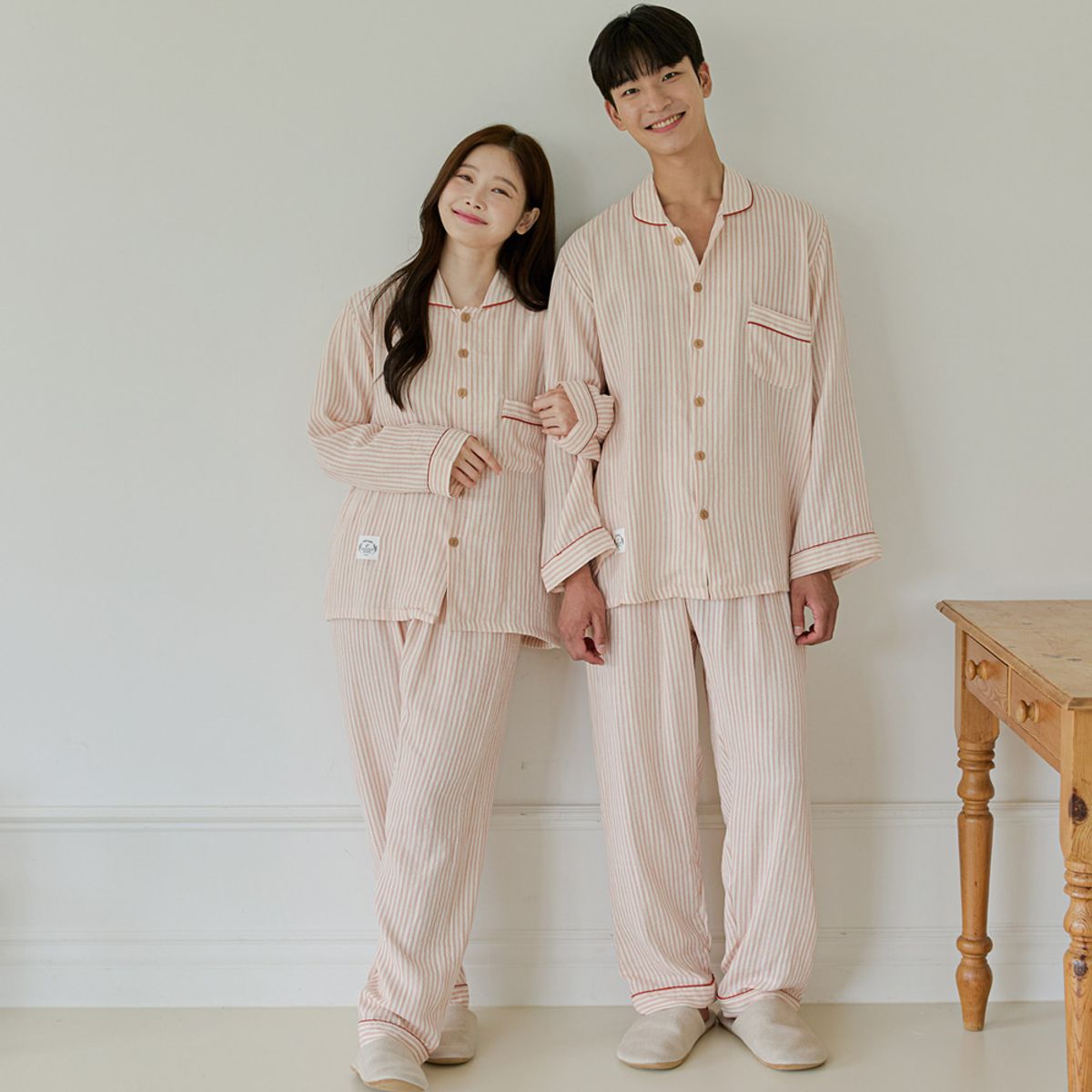 찌니야(JJNIYA) 쥬빌 핑크 40수 순면 커플 파자마 긴팔상하세트