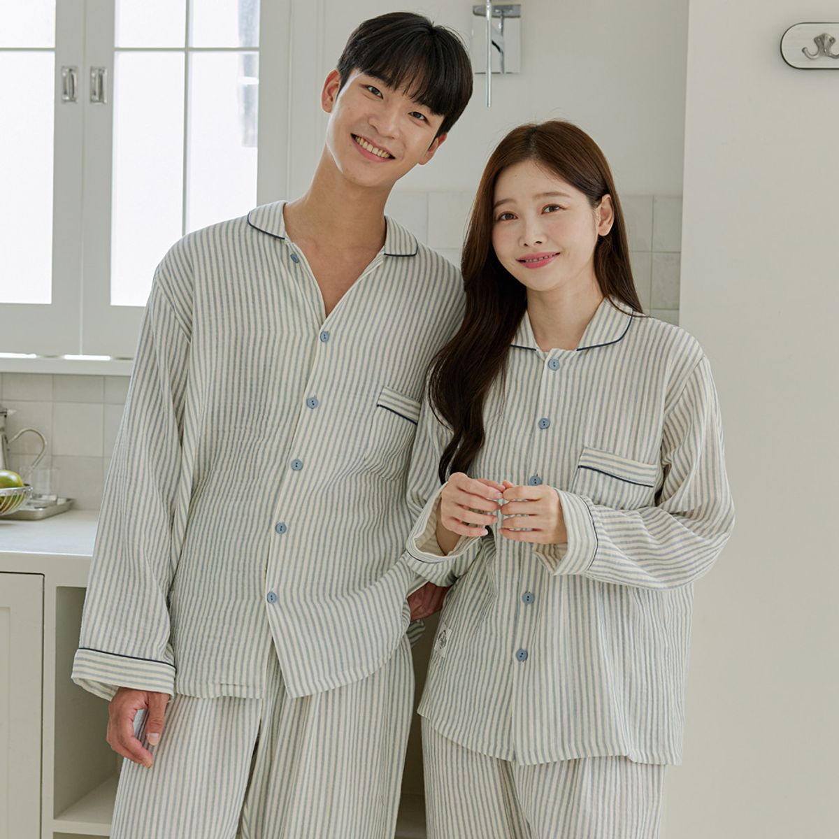 찌니야(JJNIYA) 쥬빌 네이비 40수 순면 커플 파자마 긴팔상하세트