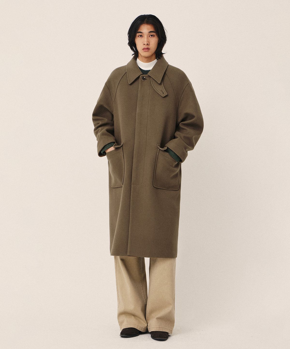키뮤어(KIIMUIR) [WOOL 80] 울 세미오버핏 발마칸 코트_샌드