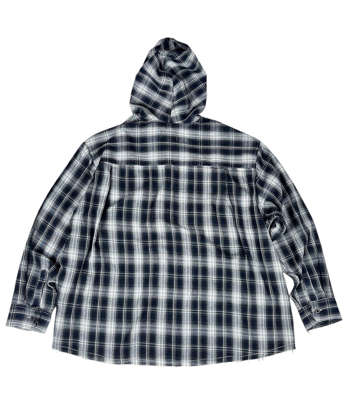 스케이터락(SK8ER ROCK) Cross Cut-Off Tartan Check Hoodie Shirt ((Navy))