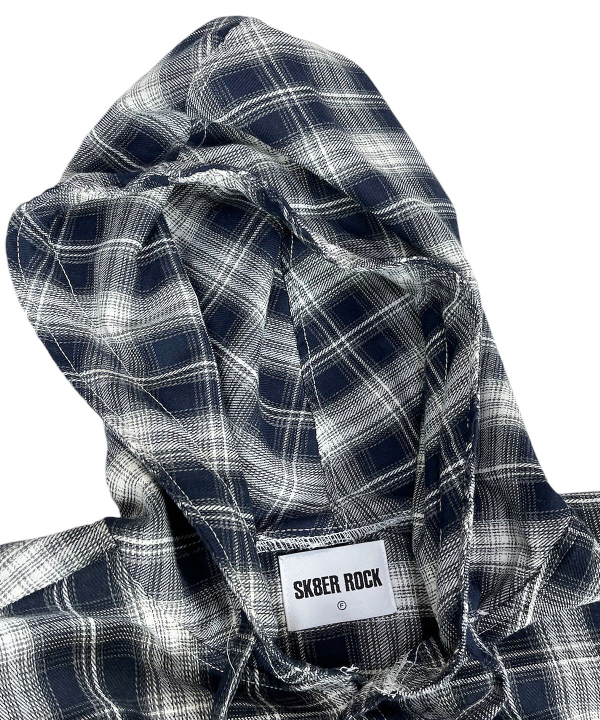 스케이터락(SK8ER ROCK) Cross Cut-Off Tartan Check Hoodie Shirt ((Navy))