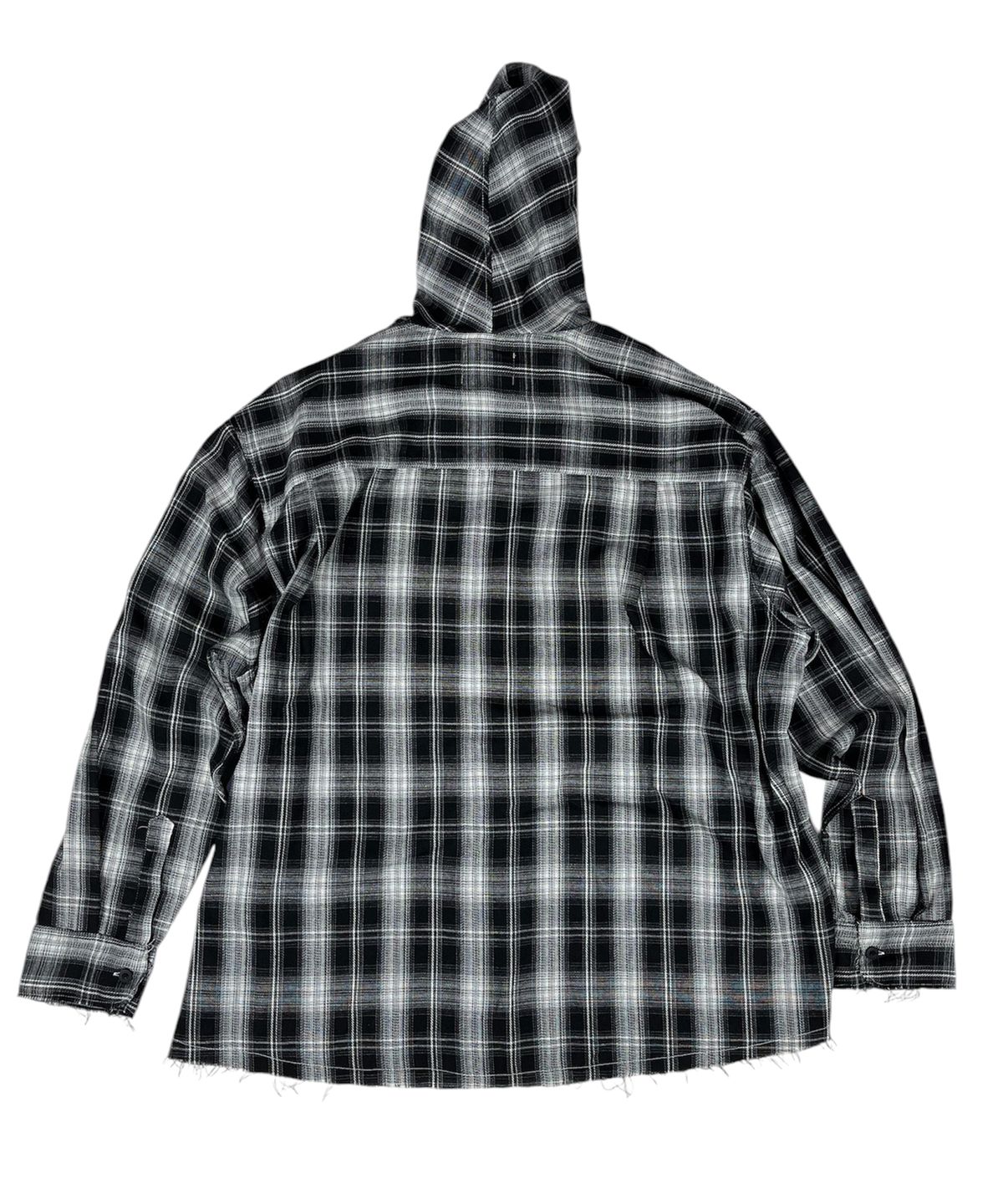스케이터락(SK8ER ROCK) Cross Cut-Off Tartan Check Hoodie Shirt ((Black))
