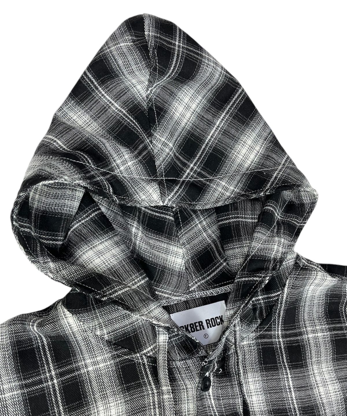 스케이터락(SK8ER ROCK) Cross Cut-Off Tartan Check Hoodie Shirt ((Black))