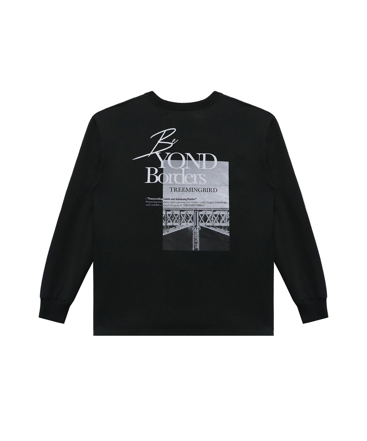 트리밍버드(TREEMINGBIRD) Incision Lettering Over-fit Long Sleeves [ Black ]