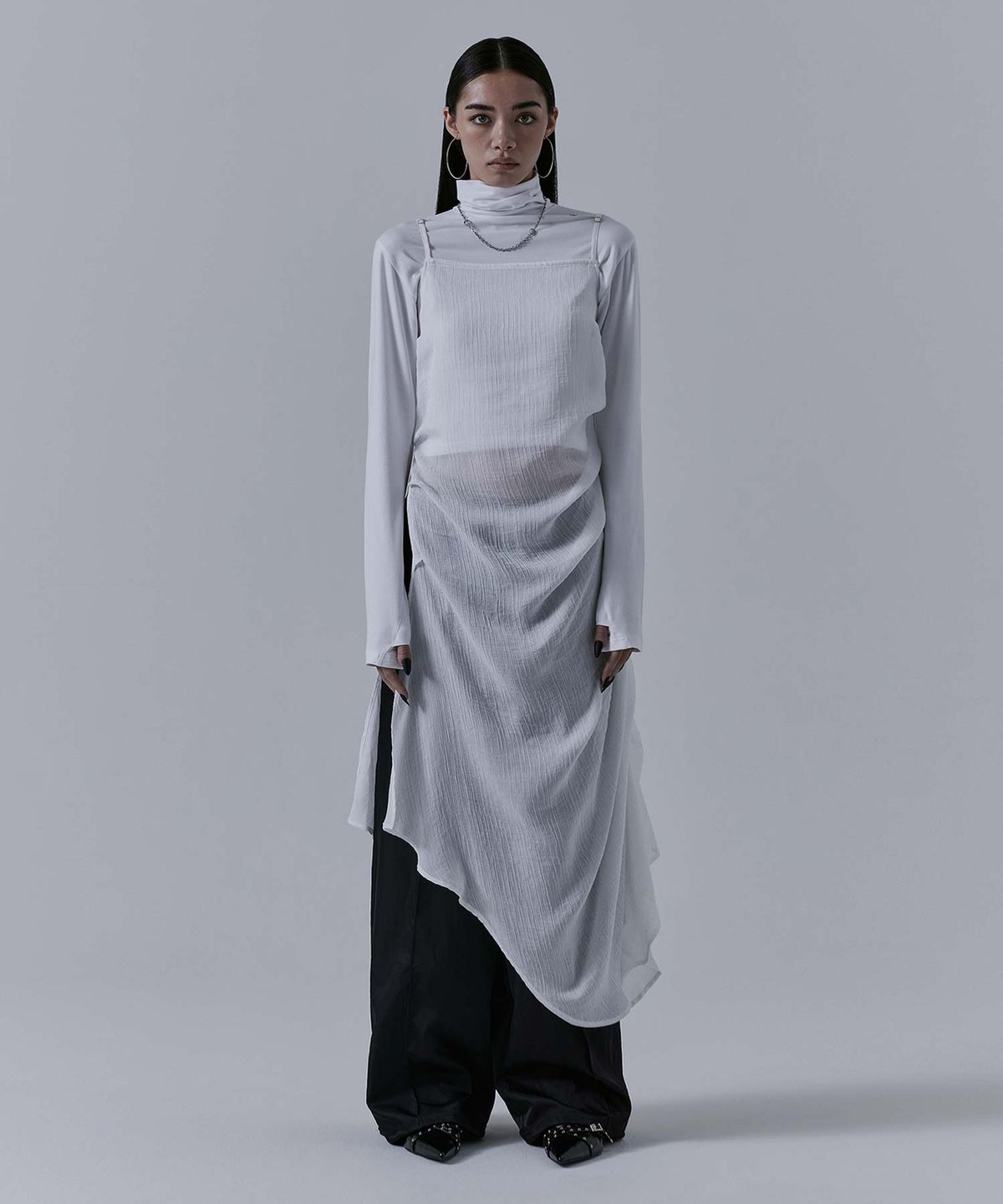 트리밍버드(TREEMINGBIRD) Drape See-through Long One-piece [ White ]
