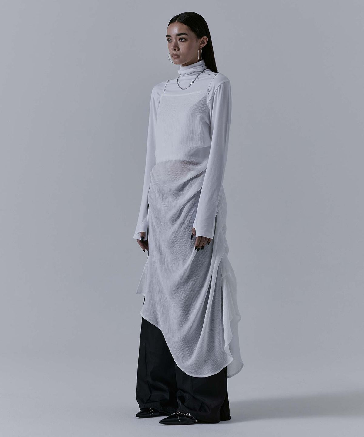 트리밍버드(TREEMINGBIRD) Drape See-through Long One-piece [ White ]