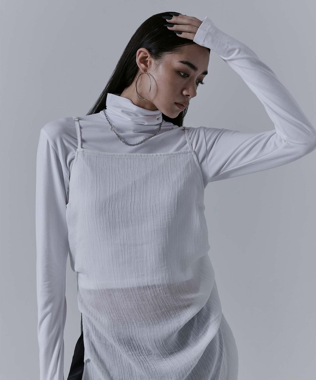 트리밍버드(TREEMINGBIRD) Drape See-through Long One-piece [ White ]