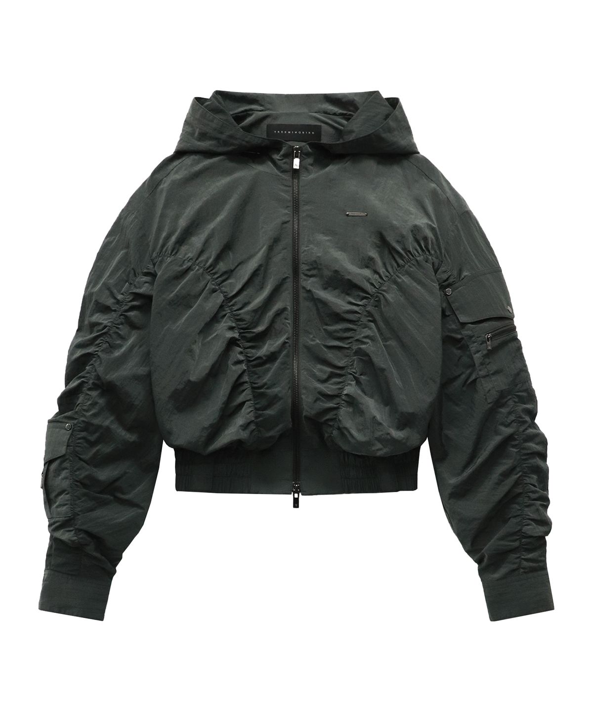 트리밍버드(TREEMINGBIRD) Nylon Cargo Shirring Set-up Zip-up [ Khaki ]