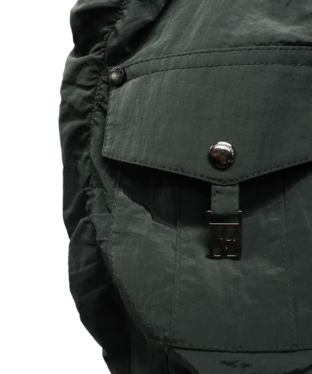트리밍버드(TREEMINGBIRD) Nylon Cargo Shirring Set-up Zip-up [ Khaki ]