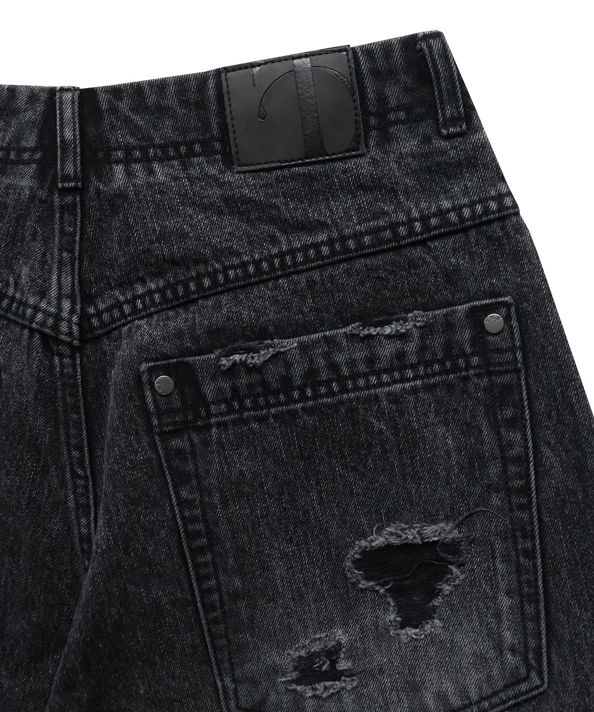 트리밍버드(TREEMINGBIRD) Flip Cut-out Damage Denim Pants [ Black ]