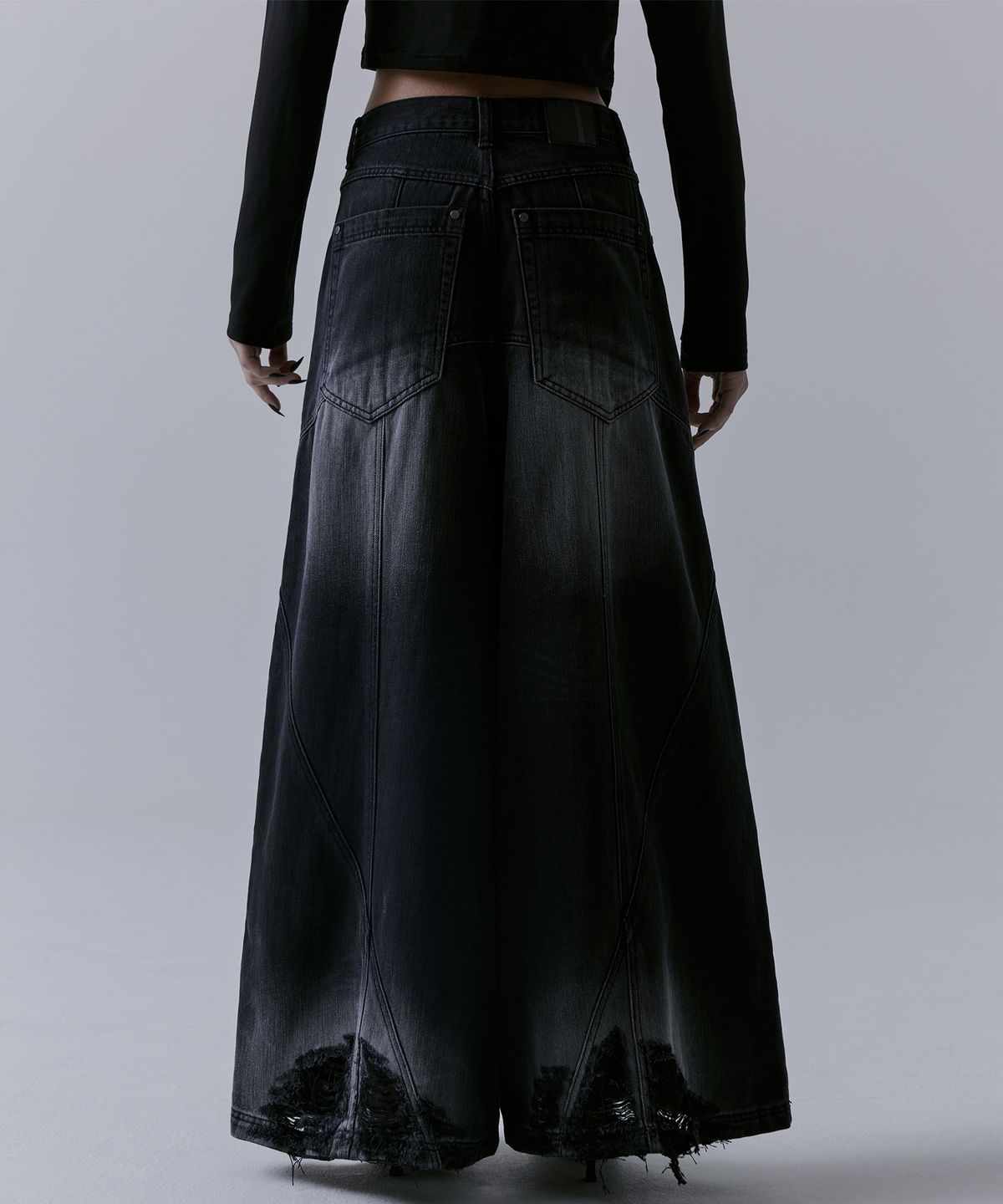 트리밍버드(TREEMINGBIRD) Damaged Over Wide Denim Pants [ Black ]