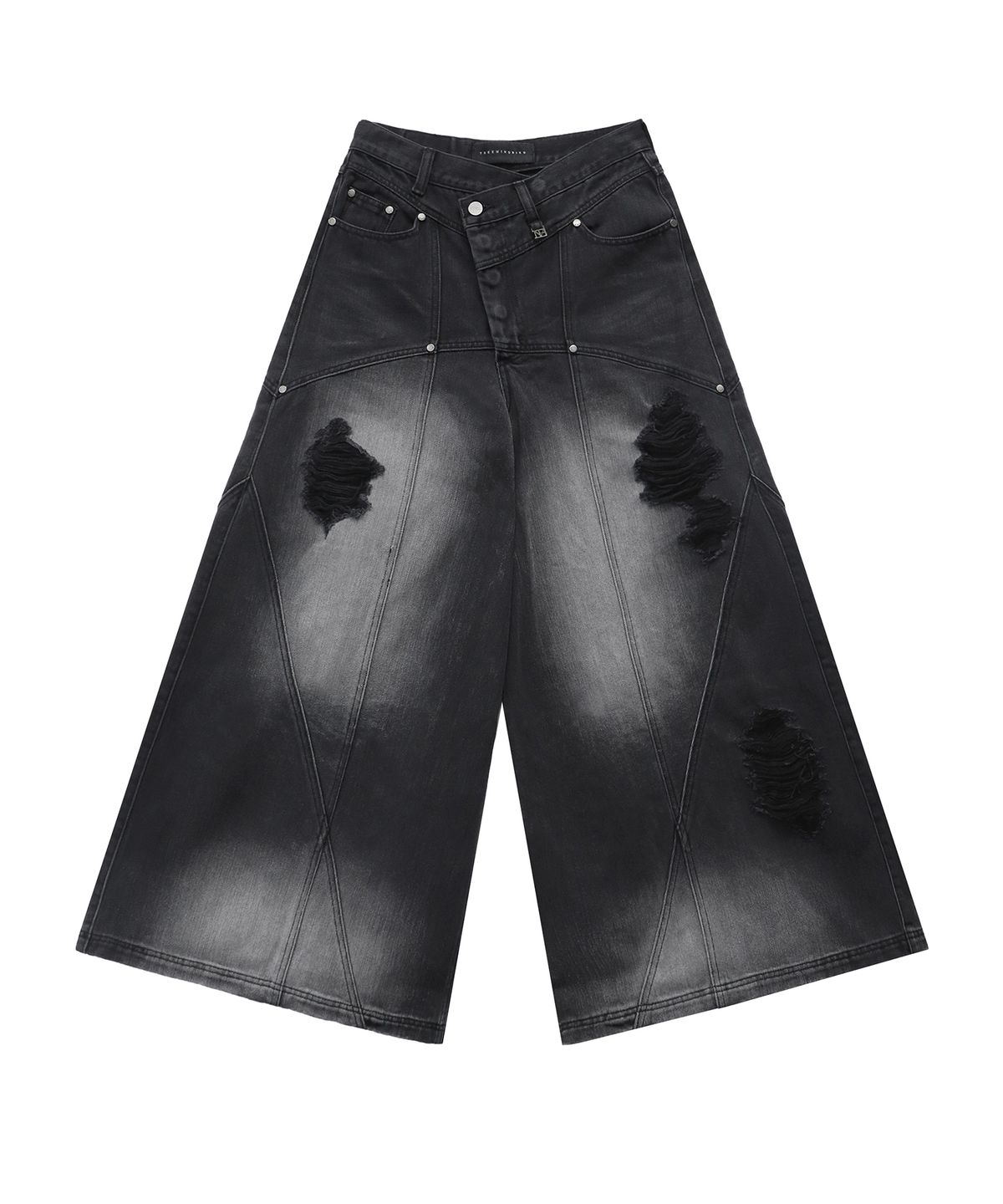 트리밍버드(TREEMINGBIRD) Damaged Over Wide Denim Pants [ Black ]