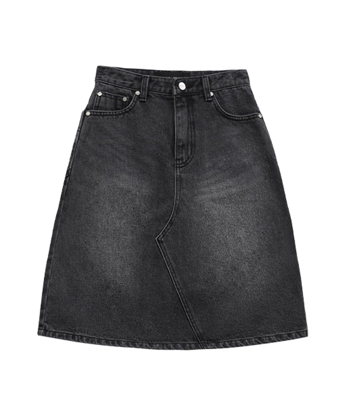 트리밍버드(TREEMINGBIRD) One Button Denim Set-up Skirt [ Black ]