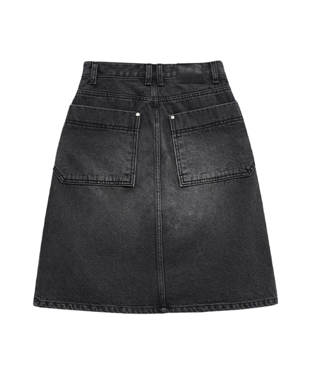 트리밍버드(TREEMINGBIRD) One Button Denim Set-up Skirt [ Black ]