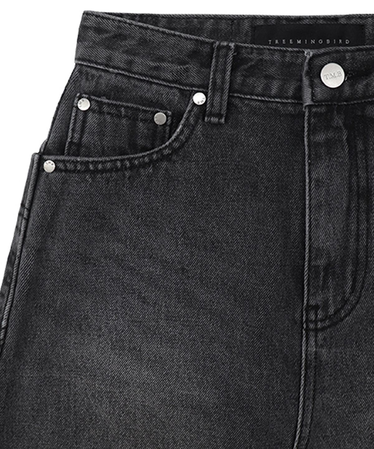 트리밍버드(TREEMINGBIRD) One Button Denim Set-up Skirt [ Black ]