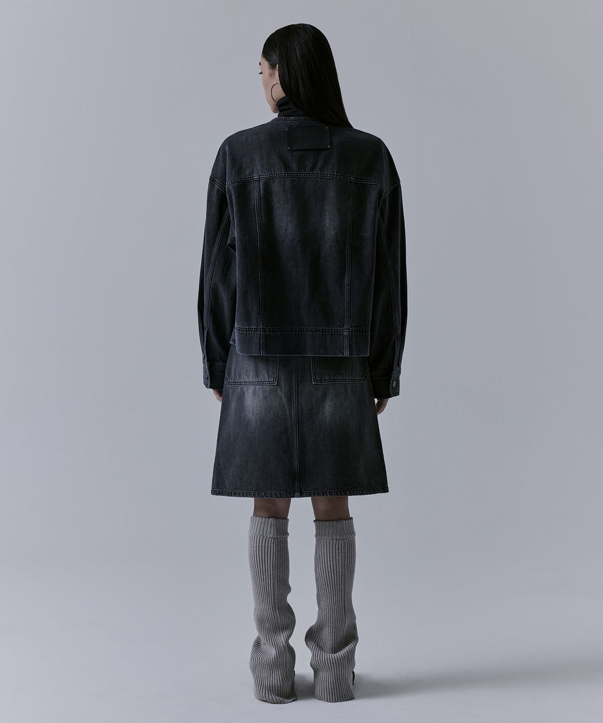 트리밍버드(TREEMINGBIRD) One Button Denim Set-up Jacket [ Black ]