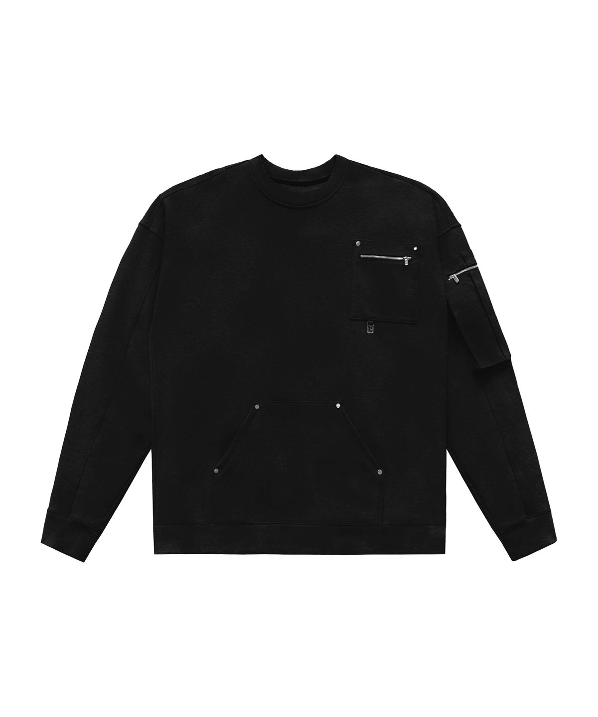 트리밍버드(TREEMINGBIRD) Multi Pocket Over-fit Sweat Shirt [ Black ]