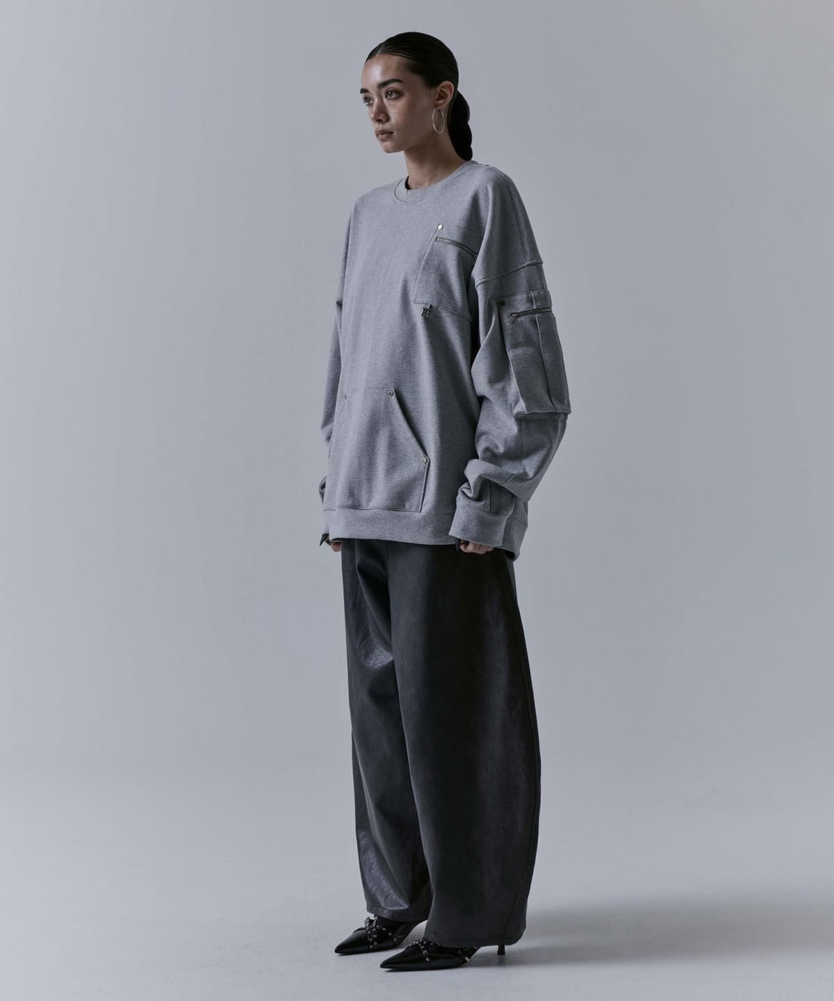 트리밍버드(TREEMINGBIRD) Multi Pocket Over-fit Sweat Shirt [ Grey ]