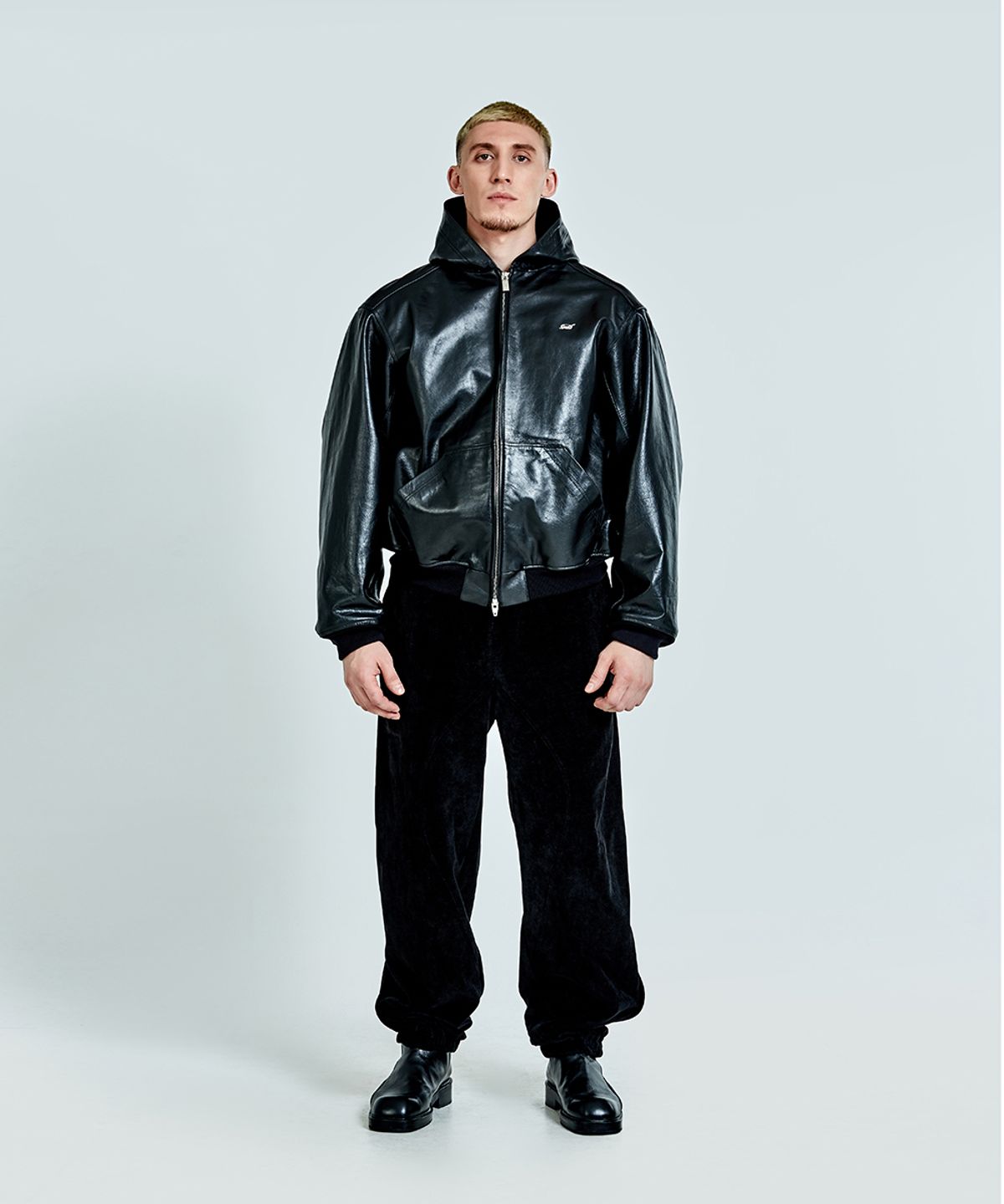 51퍼센트(51PERCENT) Leather Hoodie zip-up - Black