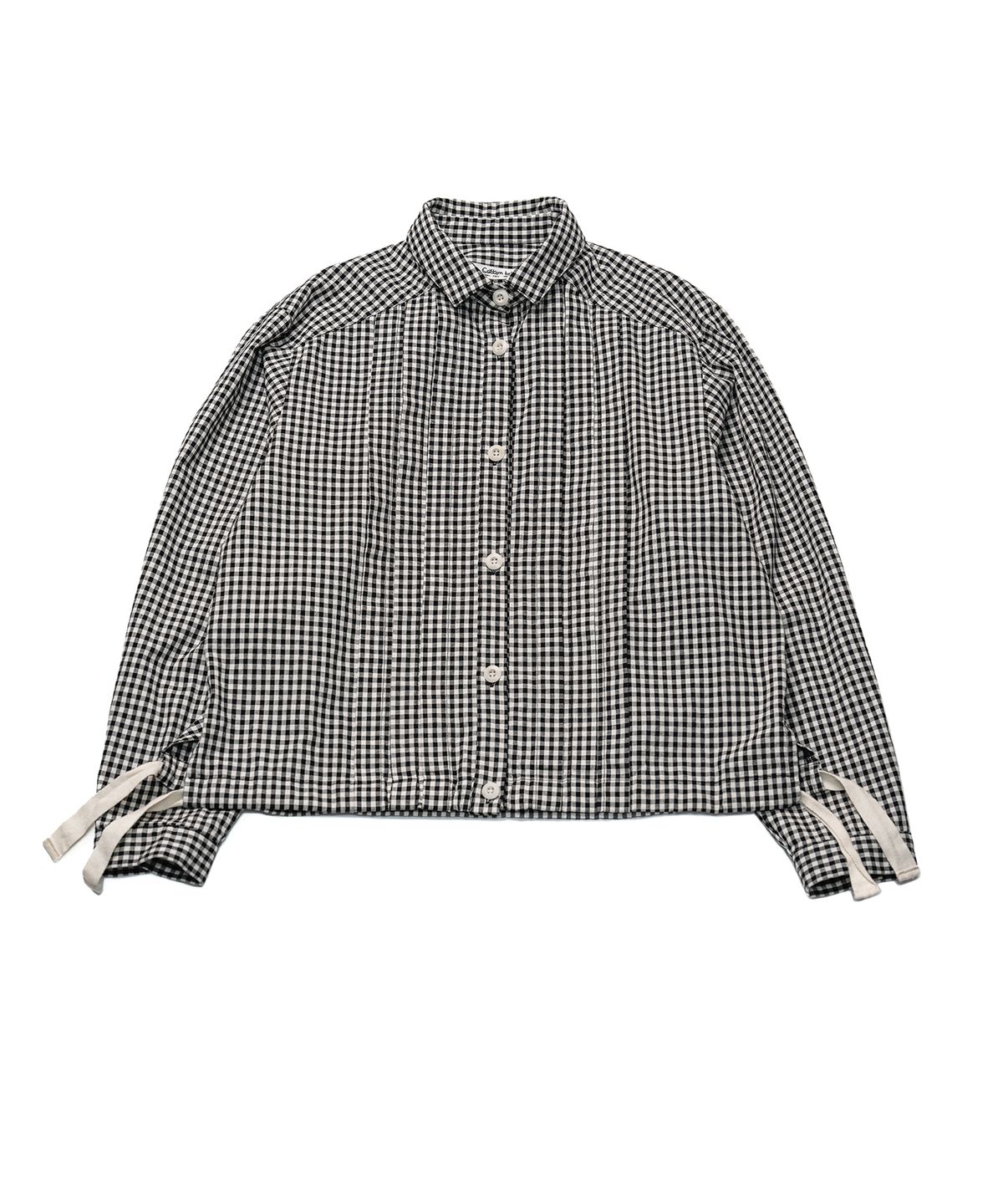 코튼벨(COTTON BELL) 와이드 핀턱 스트링 체크 셔츠 - Black Check