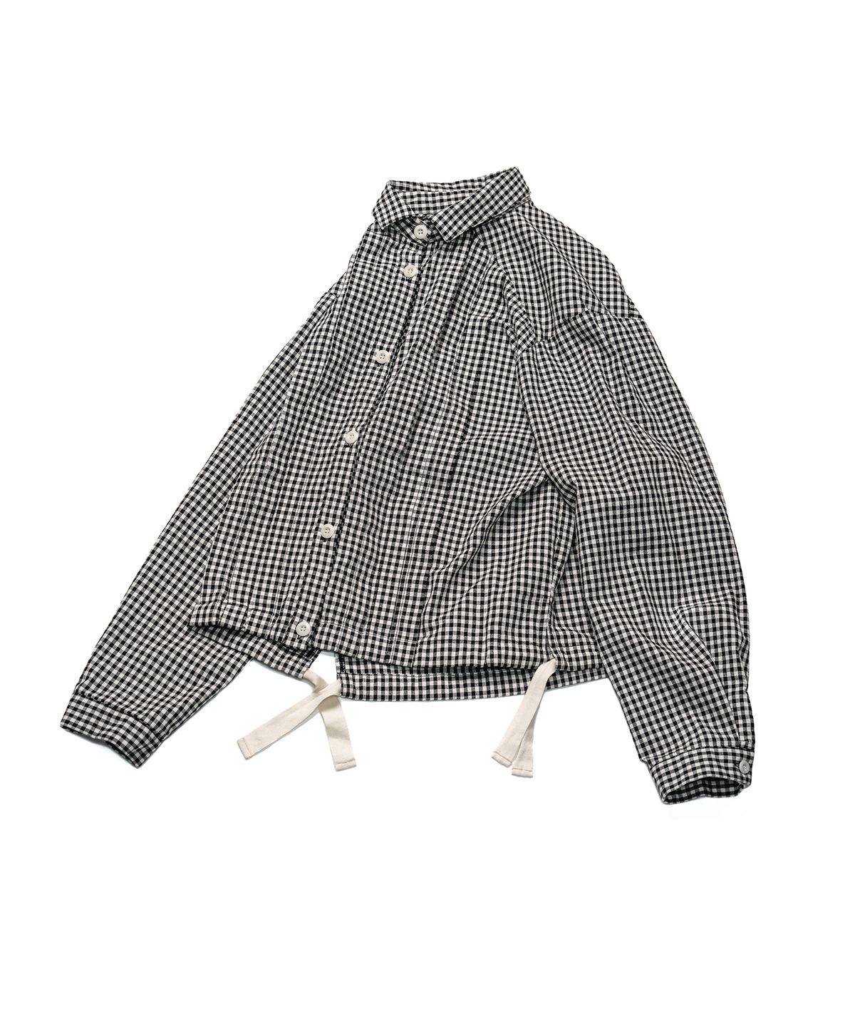 코튼벨(COTTON BELL) 와이드 핀턱 스트링 체크 셔츠 - Black Check