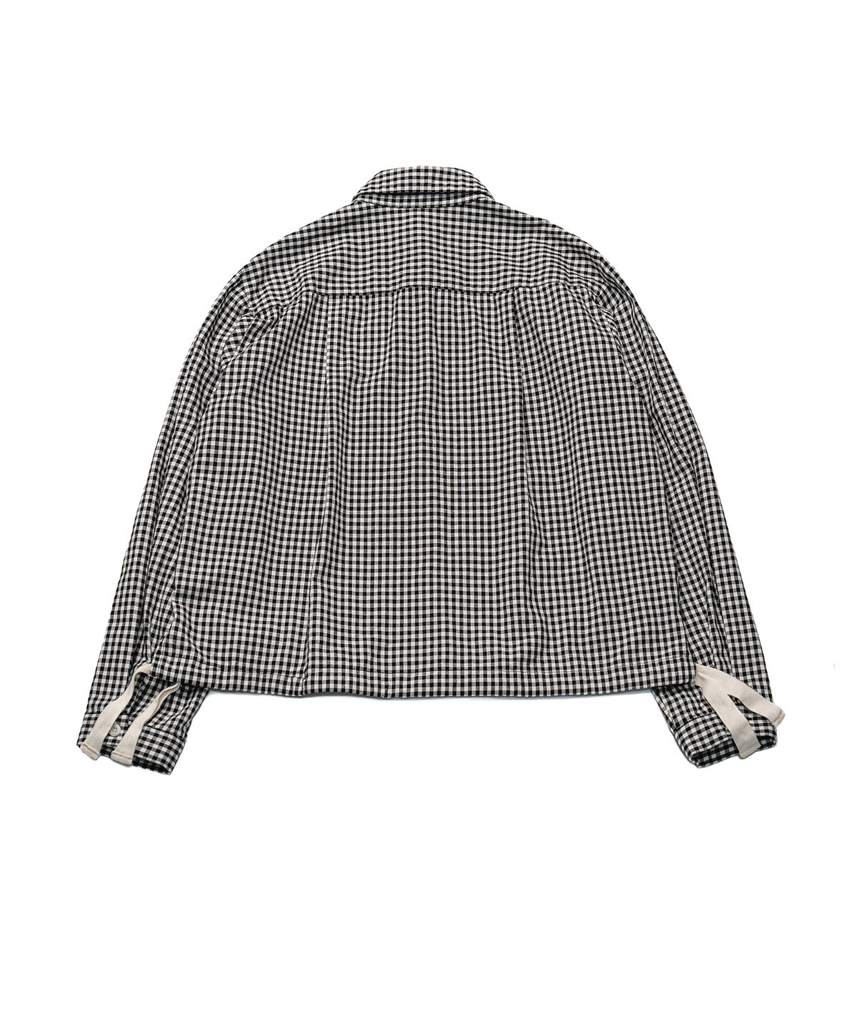 코튼벨(COTTON BELL) 와이드 핀턱 스트링 체크 셔츠 - Black Check