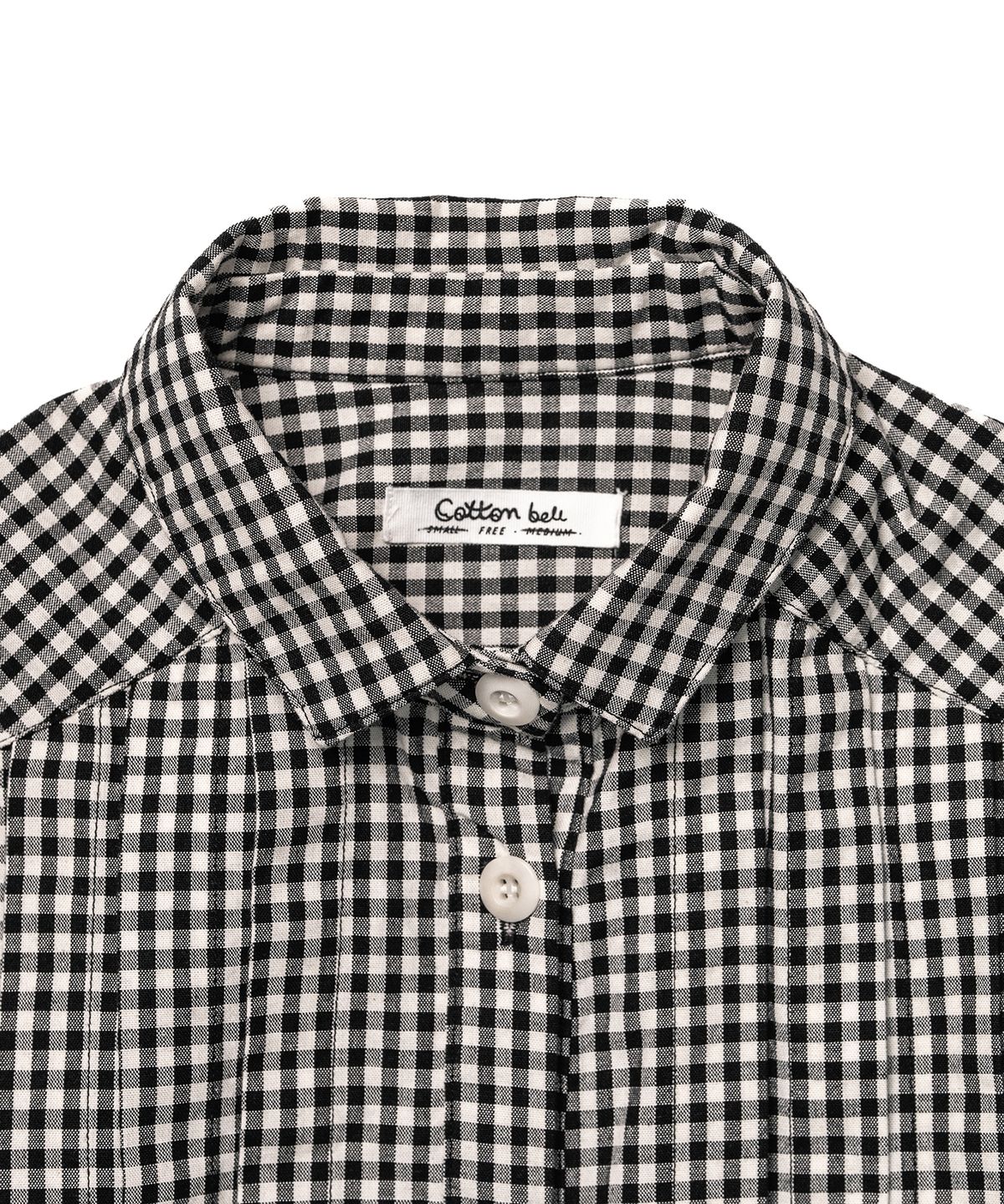 코튼벨(COTTON BELL) 와이드 핀턱 스트링 체크 셔츠 - Black Check