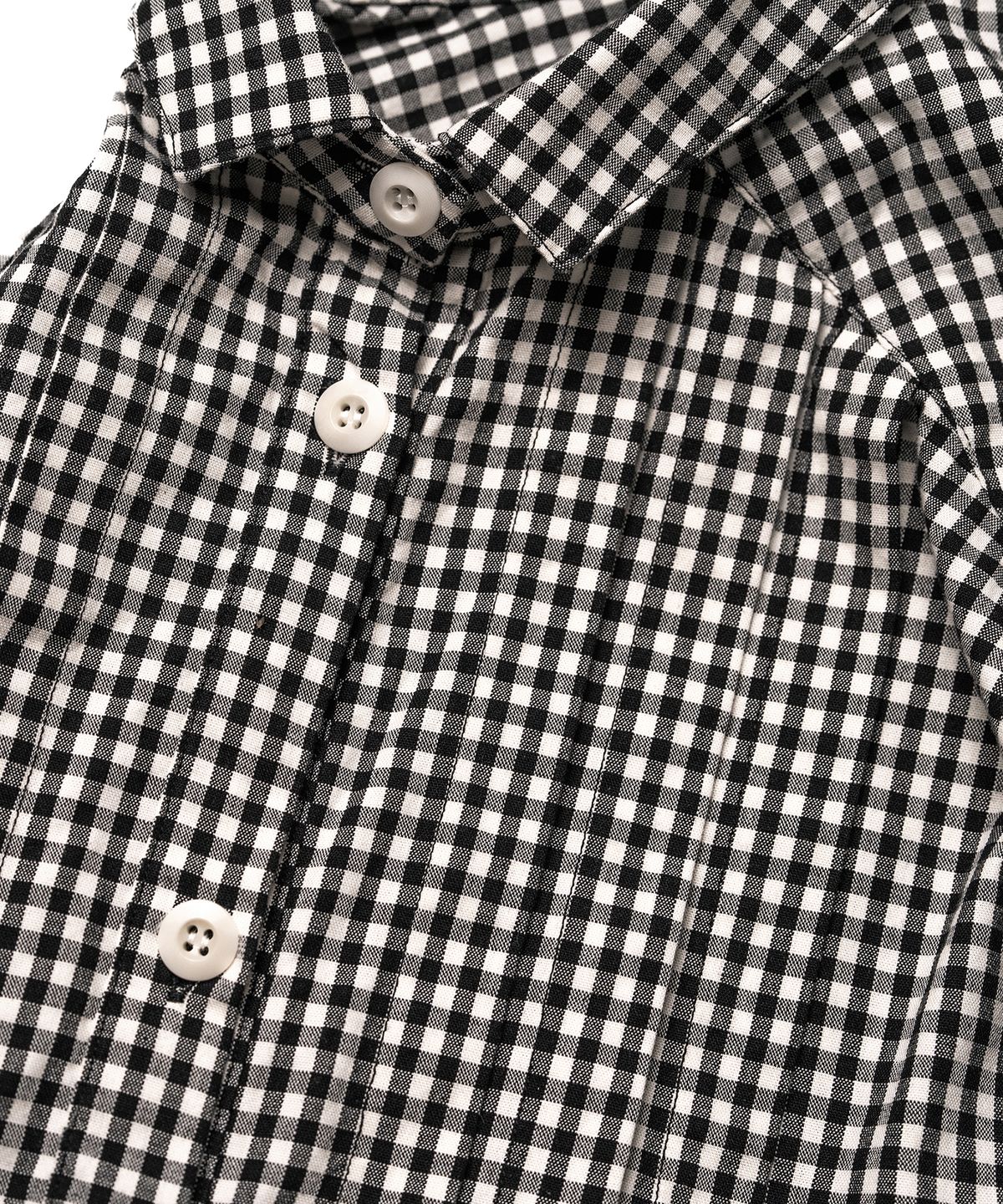 코튼벨(COTTON BELL) 와이드 핀턱 스트링 체크 셔츠 - Black Check