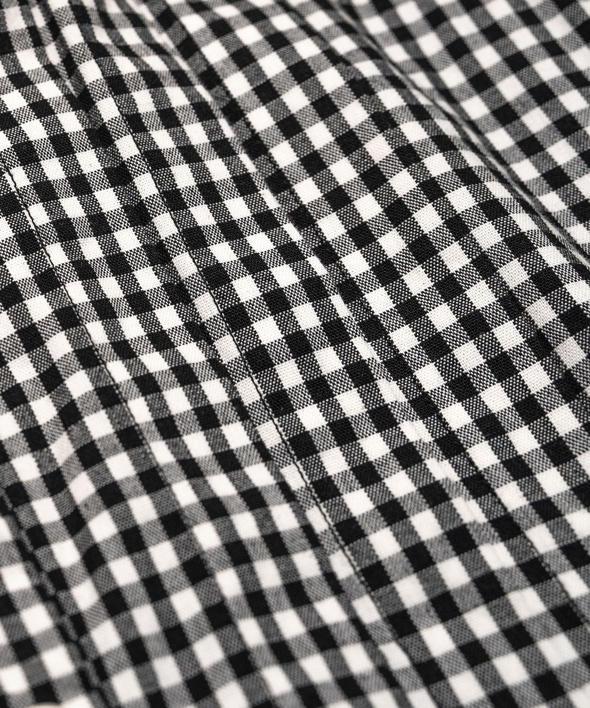 코튼벨(COTTON BELL) 와이드 핀턱 스트링 체크 셔츠 - Black Check