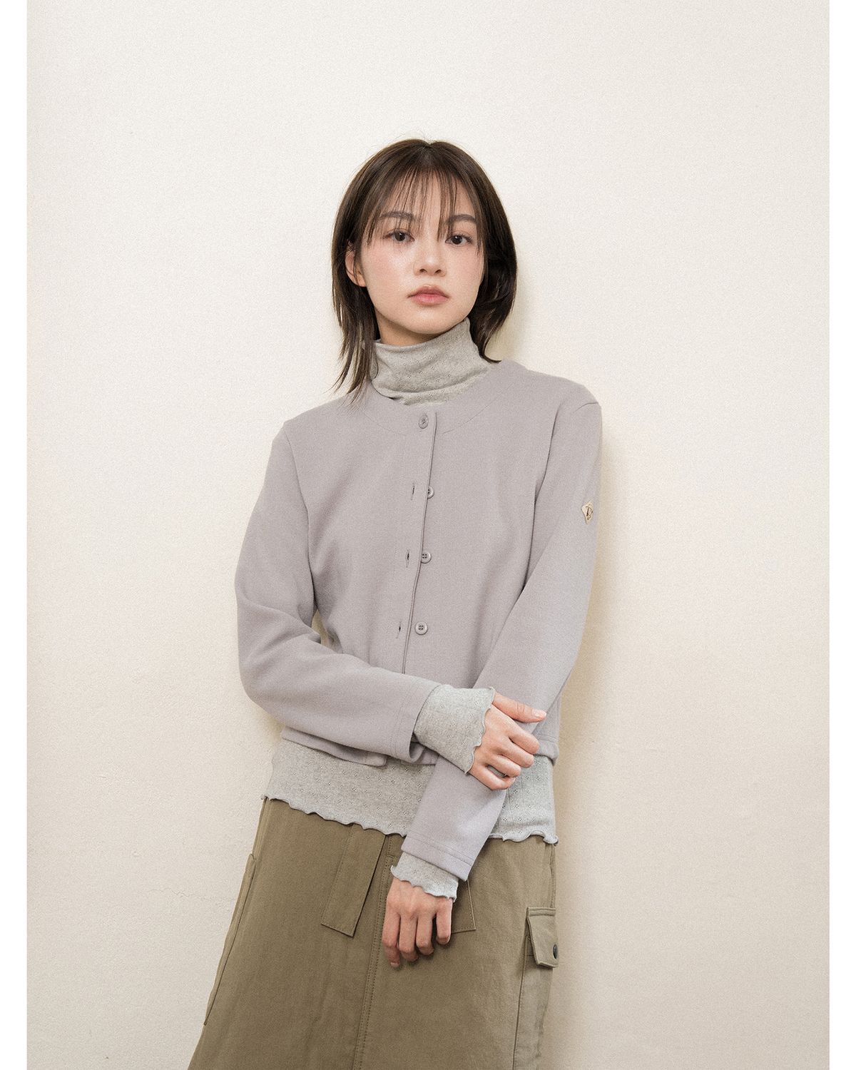 코튼벨(COTTON BELL) 라운드넥 가디건 - Gray