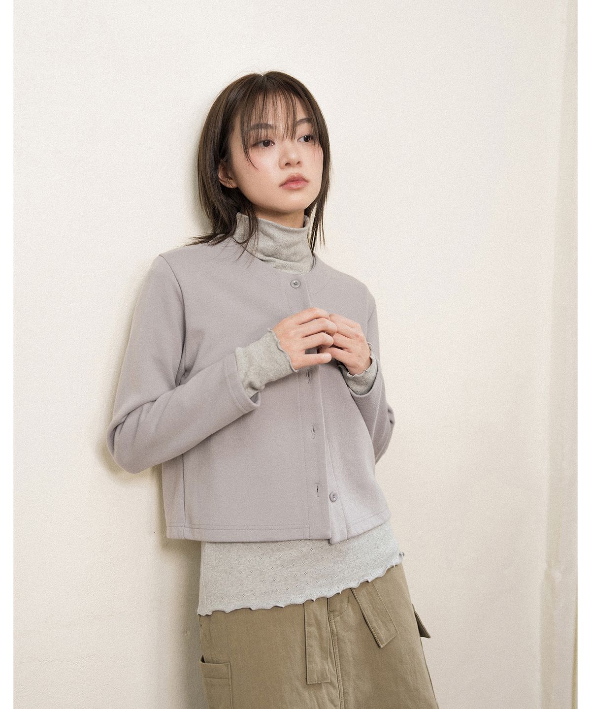 코튼벨(COTTON BELL) 라운드넥 가디건 - Gray