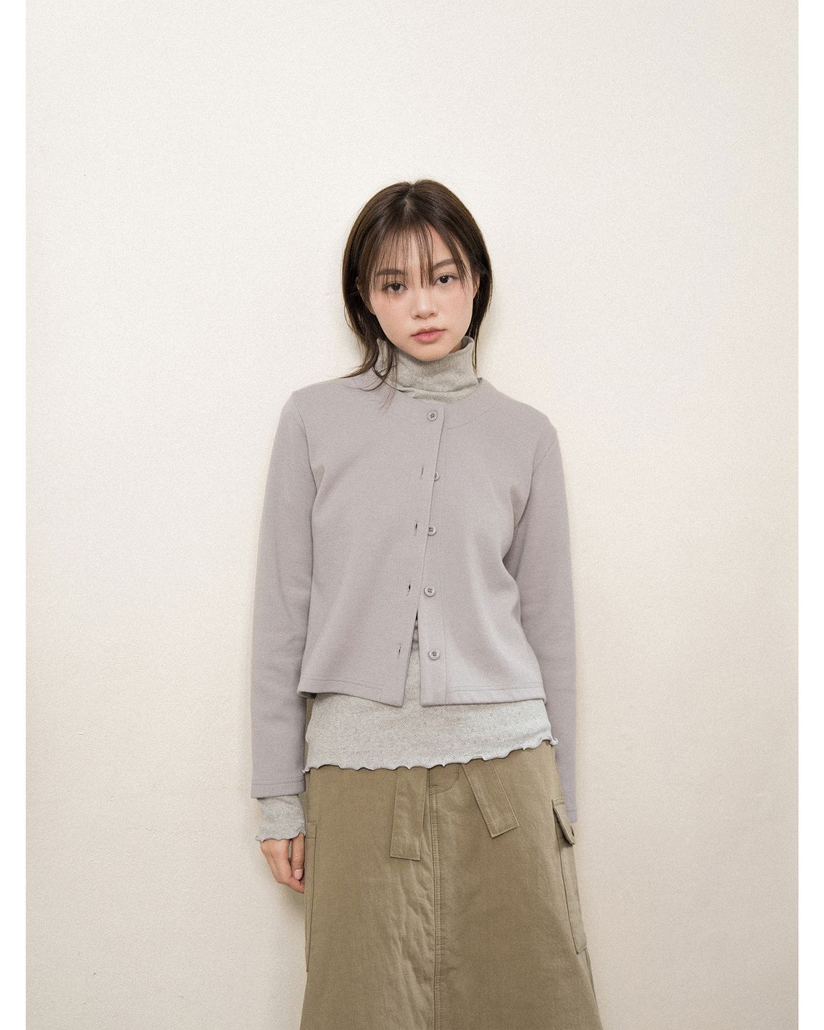 코튼벨(COTTON BELL) 라운드넥 가디건 - Gray
