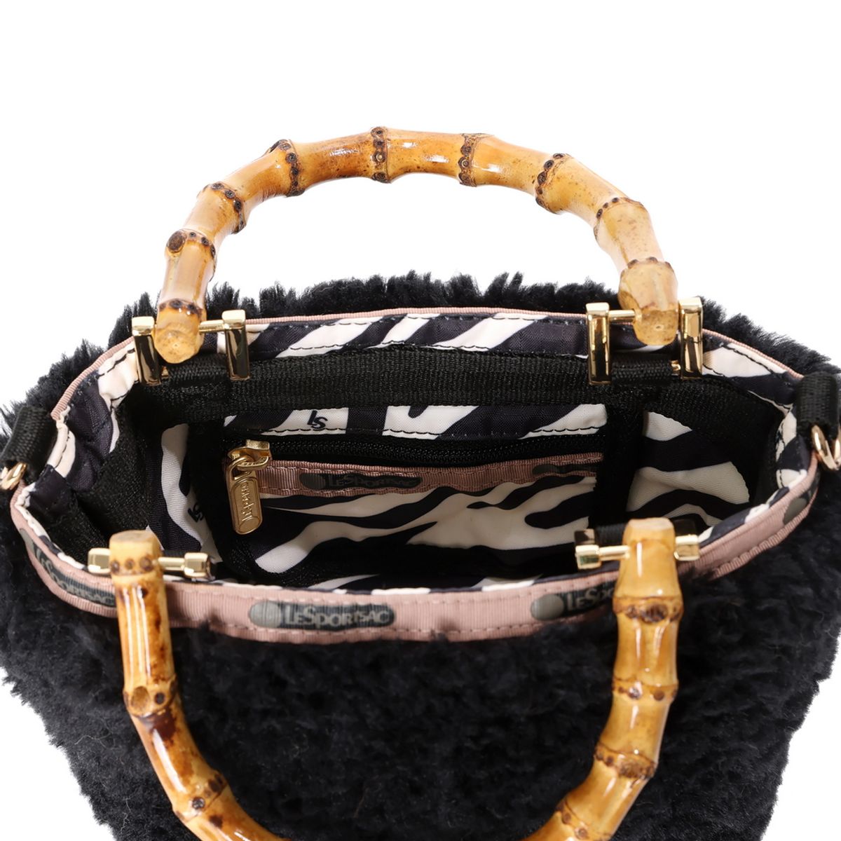 레스포색(LESPORTSAC) 섀도우 블랙 퍼 엑스트라 스몰 뱀부 토트백 [1063.HB88]