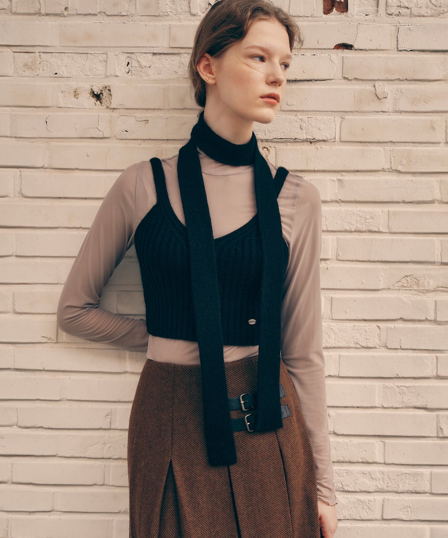 MUSINSA公式 | ROLAROLA KNIT BUSTIER MUFFLER SET BLACK