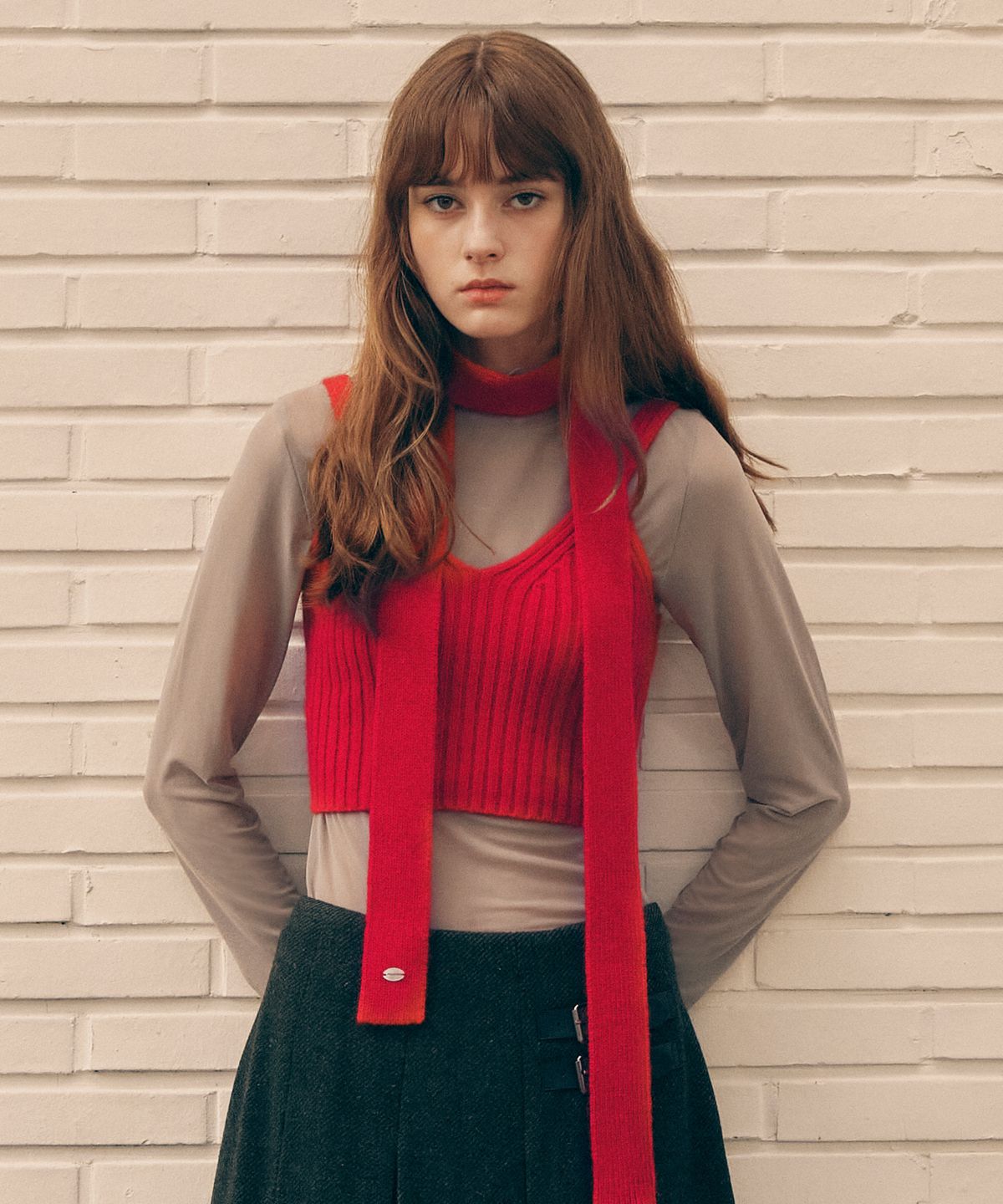 로라로라(ROLAROLA) KNIT BUSTIER MUFFLER SET RED