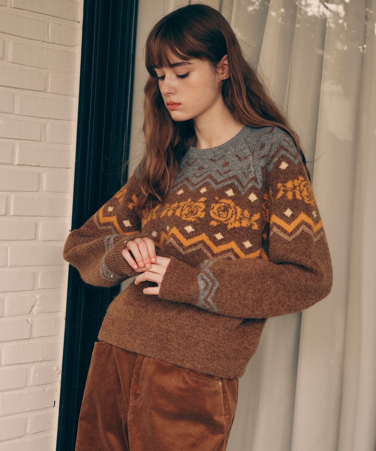 로라로라(ROLAROLA) NORDIC KNIT PULLOVER BROWN